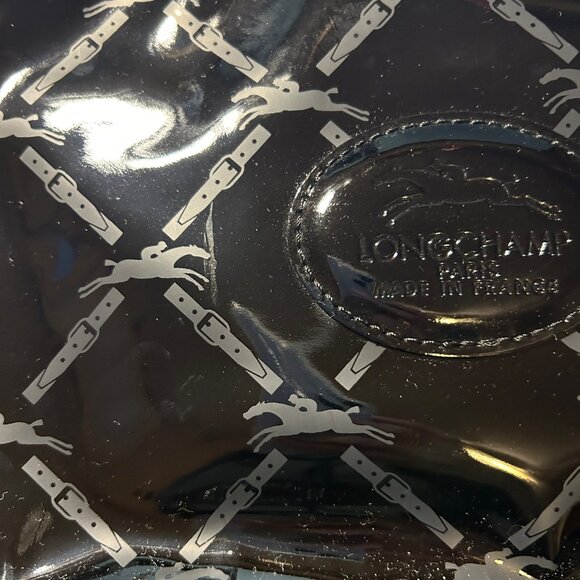 Womens Longchamp Black Patent Leather Monogram Logo Zip Clutch Handbag - Picture 13 of 13